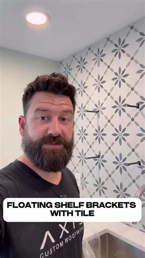 Can definitely make your life easier by putting your floating shelf brackets in before the tile. Then the tile guy can just go around the brackets. Just something to think I had about #cabinets #kitchentips #kitchendesigner #fyp#construction