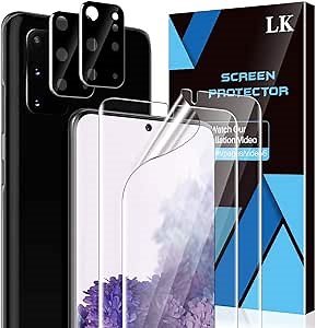 LK 4 Pack 2 Pack Screen Protector + 2 Pack Camera Lens Protector for Samsung Galaxy S20 Plus 6.7-inch, Positioning Tool, In-Display Fingerprint Support, HD Ultra-Thin, Flexible TPU Film