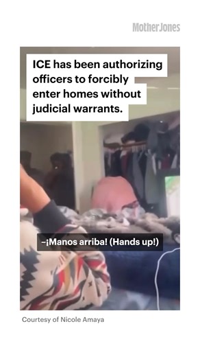 A bombshell report by the Associated Press revealed that ICE has been authorizing officers to forcibly enter homes without judicial warrants—a reversal of longstanding guidance to protect people's constitutional rights. Mother Jones senior reporter Samantha Michaels found a family in Memphis that experienced this. Six kids were home with mother Nicole Amaya, all US citizens, when federal agents bust into the room with guns in November. The officers did not arrest anyone inside, though they'd tak