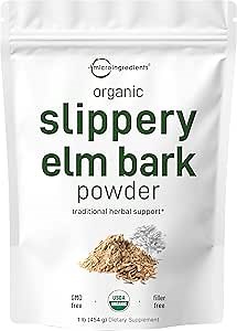 Micro Ingredients Sustainably US Grown, Organic Slippery Elm Bark Powder, 1 Pound (648 Servings), Helps Soothe The Throat and Coughing, No Irradiated, No Contaminated, No GMOs, Pet Friendly