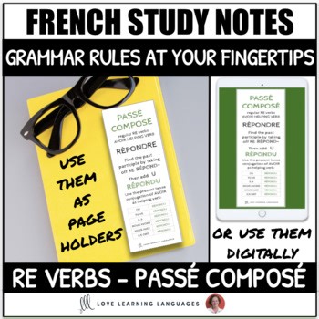 French Regular -RE Verbs – Passé Composé Grammar Rules Bookmark