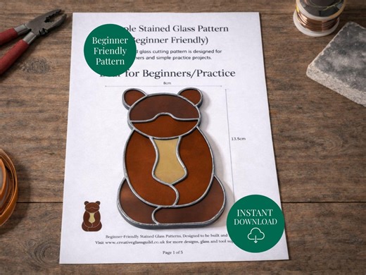 Bear Stained Glass Pattern | Beginner Glass Design | Printable Template - Etsy