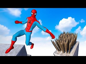 Spider Man Ragdoll Physics Test – Falling Into Spike Traps! Funny Fail Compilation