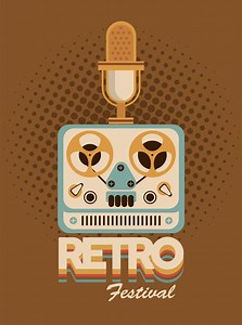 Download retro festival lettering poster with video tape projector and microphone for free