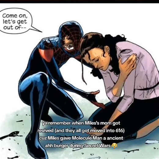 Himmy | that one hamburger meme tho ruined this scene for me 😭😭😭 #spiderman #marvelcomics #ultimatespiderman #secretwars #milesmorales | Instagram