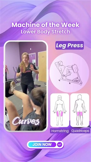 🎁 Machine of the Week: Leg Press Press, push, and power up those legs! Strong legs keep you moving through the busiest season of the year. 🏋️‍♀️💫 This December, let Curves be your festive fitness escape — strength, fun, and community all in one place! 💜 | Curves Paradise CA