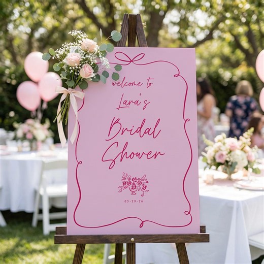 Pink Bridal Shower Sign, Bridal Shower Welcome Board, Whimsical Wedding Signage, Pink Wedding Decor - Etsy