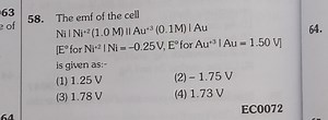 Calculate the emf of the cell:Ni | Ni²⁺ (1.0 M) || Au³⁺ (0.1 ... | Filo