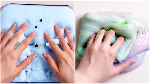Wolkiger Pastell-Slime: Dehnen und angenehmes Mixen der Textur