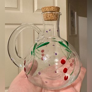 Hand-Painted Cherry 🍒 Glass Pitcher with Cork Lid