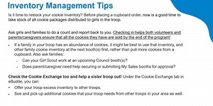 Watch this video for a key tips on managing your cookie inventory, and see a demo of how to use the Cookie Exchange in eBudde. With the Cookie Exchange, your troop can get additional packages of cookie varieties needed or offer your excess inventory to other troops. Check out articles on the GSCO Blog for more tips and information: http://gscoblog.org/category/cookies/cookies-volunteers/ Link to Troop-to-Troop transfer form: https://www.girlscoutsofcolorado.org/content/dam/girlscoutsofcolorado/d