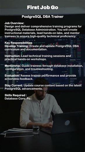 PostgreSQL DBA Trainer Job Opening | Design & Lead Database Training Programs