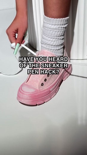 🚨Shoe Lace Trick🚨 Place Pens On The Side To Make Lacing Up Your Shoes Super Easy!⁠ 🔎 Too Cool For School Sneakers #fashionnova #shoehack #sneakershead #styleinspo