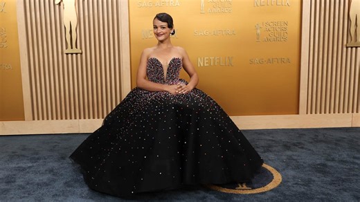Marissa Bode Wears Voluminous Beaded Tony Ward Gown for SAG Awards 2025 Red Carpet