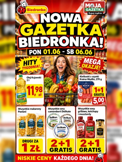 Biedronka gazetka 01.06–06.06: Olej Kujawski 2 l 11,98 zł i najlepsze promocje