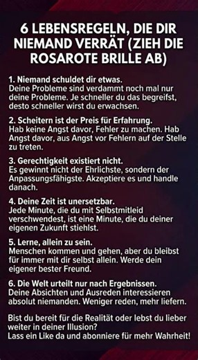 6 brutale Lebensregeln, die dir niemand verrät! 👁️ (Nimm die rosarote Brille ab)