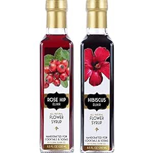 Floral Elixir Co. - All Natural Syrups for Cocktails & Sodas (2 x 8.5 oz) (Rose Hip & Hibiscus)
