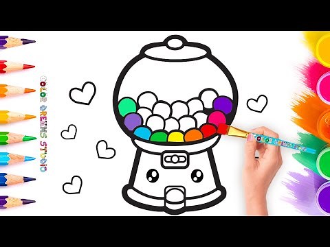 Drawing and Coloring a Gumball Vending Machine | Step By Step