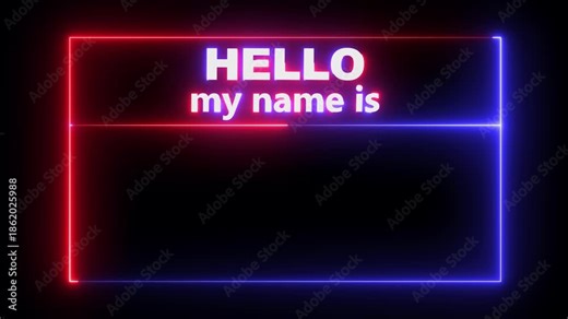 glowing neon hello my name is frame icon animation on black background. Hello my name is label sticker icon set. frame icon for Business and Advertising. 4k video animation.