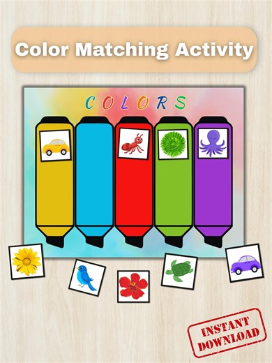 Color Matching Activity for Preschool | Printable Toddler Learning Game | Colors Sorting | Fine Motor Skills | PDF Download - Etsy
