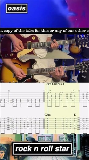 Rock 'N' Roll Star - Lead & Rhythm Guitar - Noel - Bonehead - Lesson - Oasis - Rolling Tab - Cover