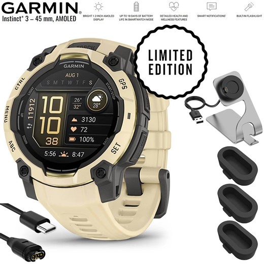 Garmin Instinct 3 - 45 mm GPS Smartwatch AMOLED Citrine   Charging Doc