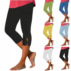 Capri Leggings for Women Tummy Control High Waisted Yoga Pants Summer Plus Size Workout Pants with Pockets - Walmart.com