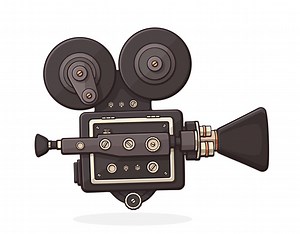 Retro cinema projector. Vintage film camera. Old fashioned movie camera. Movie industry. Isolated on white background