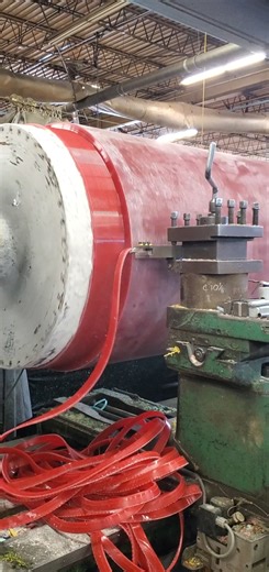 Kastalon Inc on Instagram: "Does your roller need some steel core repair? This 48.0” diameter #DewateringRoller was in need of a steel core recovery. The faster we remove the material, the faster we can get the core into the recovery process, improving delivery time for the client. This “Dewatering” #polyurethane roller squeezes the products to the desired thickness as it removes water from the product (ie. Drywall, CementBoard, SheetRock Manufacturing) #BuildingMaterials #SteelFabrication #Manu