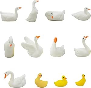 12Pcs Realistic Miniature Duck Figurines Mini Goose Figures 1inch Resin Animal Cake Toppers for DIY Fairy Garden Moss Landscape Terrarium Crafts Birthday Party Decors