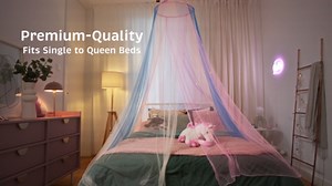 Bollepo Pink & Purple Bed Canopy for Girls with Glowing Stars - Princess Crib Netting Room Decor | Single, Twin, Full, Queen Size Kids Bed Curtains, Fire Retardant Fabric