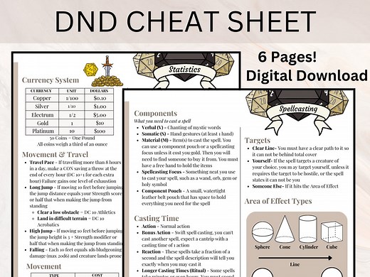 Dnd Cheat Sheet | Quick Reference Guide | DM Cheat Sheet | Dnd Player Guide | Digital Download | D&D Cheat Sheet | Downloads by Monica - Etsy