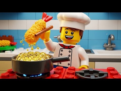 ASMR LEGO Cooking: Deep Frying Golden Shrimp Tempura 🍤🔥