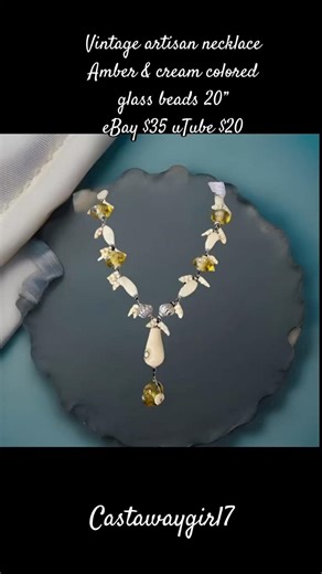 VINTAGE ARTISAN NECKLACE AMBER & CREAM COLORED BEADS 24” - read description box