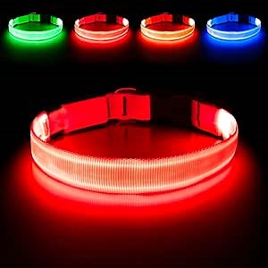 Illumifun LED Dog Collar - Adjustable Light Up Dog Collar - Safety Pet Collar Light Make Your Dogs Safe& Seen at Night (Red, Small)