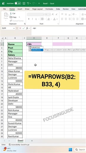 👉 Long Text in One Excel Cell | Use Wrap Text Like a Pro #focusinguide #shorts