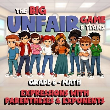 Expressions with Parentheses & Exponents BIG UNFAIR Math Game - No Prep Grade 6