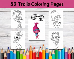 50 Trolls Cartoon Coloring Pages for Kids (PDF) - Etsy