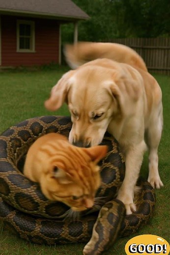 This moment the brave dog faces a deadly python up close… #catrescue #dogheroes #shorts