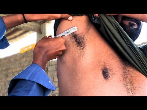 ASMR Underarm & Chest Shave Of a Man With Straight Razor | Full Body Shave With Razor