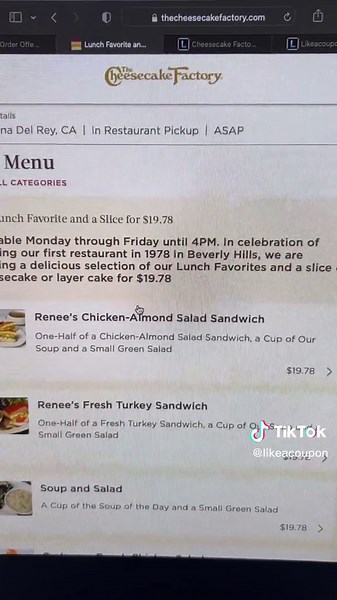 CHEESECAKE FACTORY LUNCH   SLICE FOR $19! #deals #cheesecake #cheesecakefactory