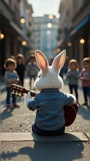 Adorable Rabbit Playing Guitar on the Street! 🐇✨#CuteRabbit #StreetMusic #GuitarRabbit #ViralAnimals