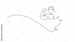 Animation of one line drawing of energetic model man bodybuilder pose charmingly. Healthy workout concept. Continuous line self draw animated for fitness center club logo and icon. Full length motion.