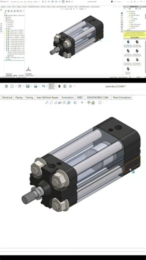 Assembly actuator pneumatic result #pneumatic #designengineer #mechanicalengineering #solidworks