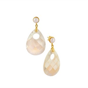 Shell with Freshwater Cultured Pearl Earrings in Gold Tone Sterling Silver