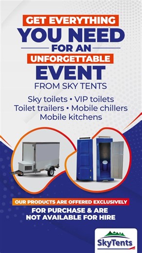 We have what you need to take your event game from bland 🙄 to fabulous 😍 Stock up on event essentials such as mobile kitchens 🍔🍟 portable toilets 🚻 mobile chillers ❄ and more, and host the party of the year with Sky Tents 🍾️🎉️🎈