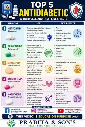 Top 5 Antidiabetic drugs &uses #metformin#glimepiride#dapagliflozin#sitagliptin#pioglitazone #viral