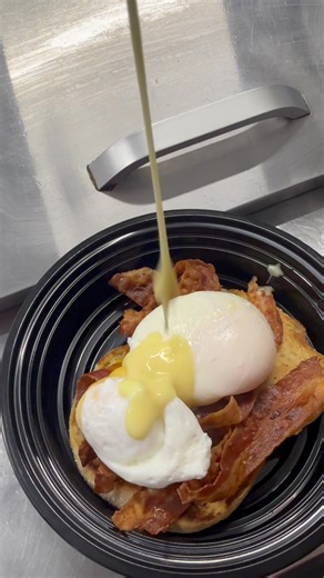 We still have breakfast going! Eggs benni until we run out of sauce! We use American bacon over here🤙 | Melas Cafe and Creamery