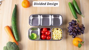 KTKUDY 3 Pack Stainless Steel Snack Containers for Kids & Adults - Large - Leak-Proof 2-Compartment Stackable Snack Lunch Boxes for Daycare, School, Work & Travel