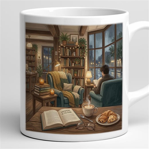 Cozy Rainy Library Mug Wrap: Dark Academia Book Cafe Coffee Cup (digital Download) - Etsy